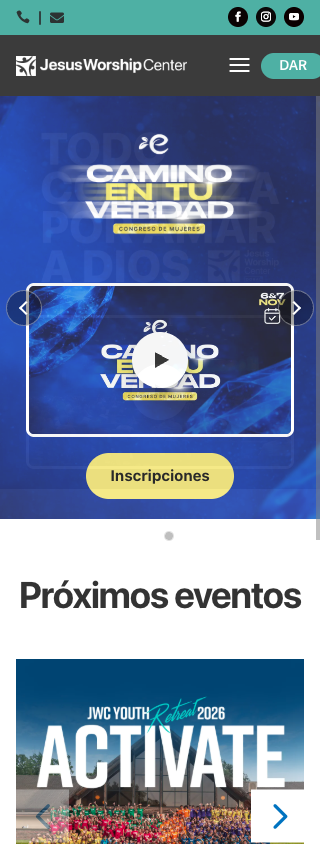El sitio en una pantalla de 320 píxeles: los botones de la barra superior quedan cortados por el borde derecho.