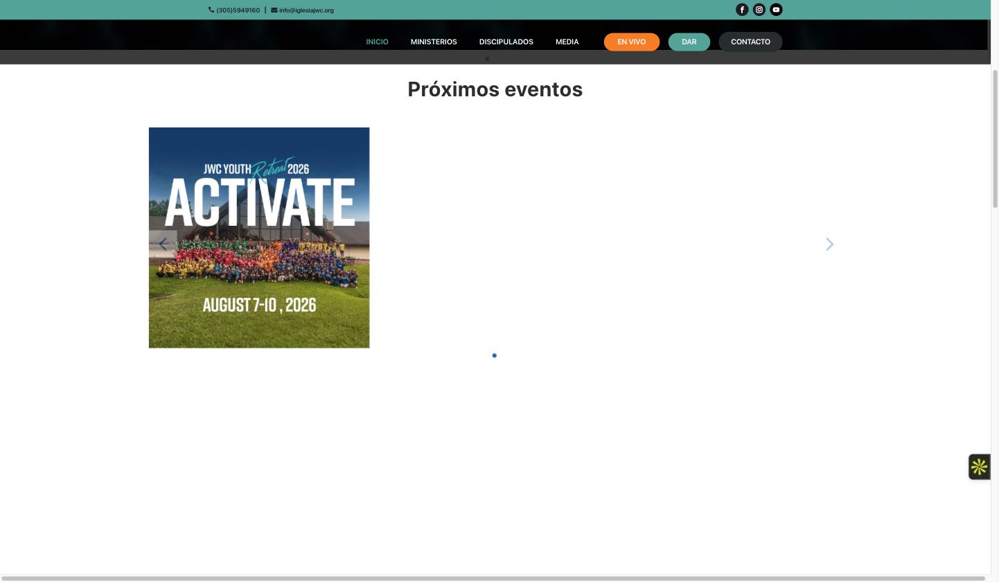 Sección Próximos eventos de la página principal, con el retiro ACTIVATE del 7 al 10 de agosto de 2026 en primer lugar.